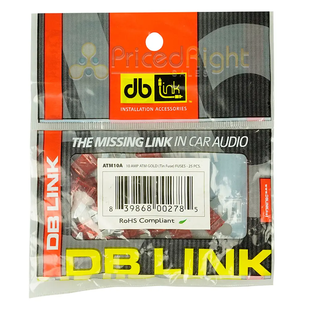 Db Link 10 Amp Atm Mini Fuse, 25-Pack Of Fuses Great For Car/Marine Audio Atm10a 1