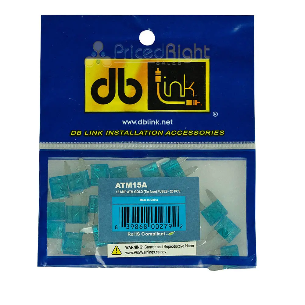 Db Link 15 Amp Atm Mini Fuse, 25-Pack Of Fuses Great For Car/Marine Audio Atm15a 1