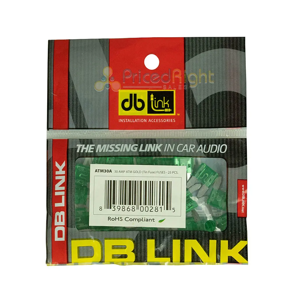 Db Link 30 Amp Atm Mini Fuse, 25-Pack Of Fuses Great For Car/Marine Audio Atm30a 1