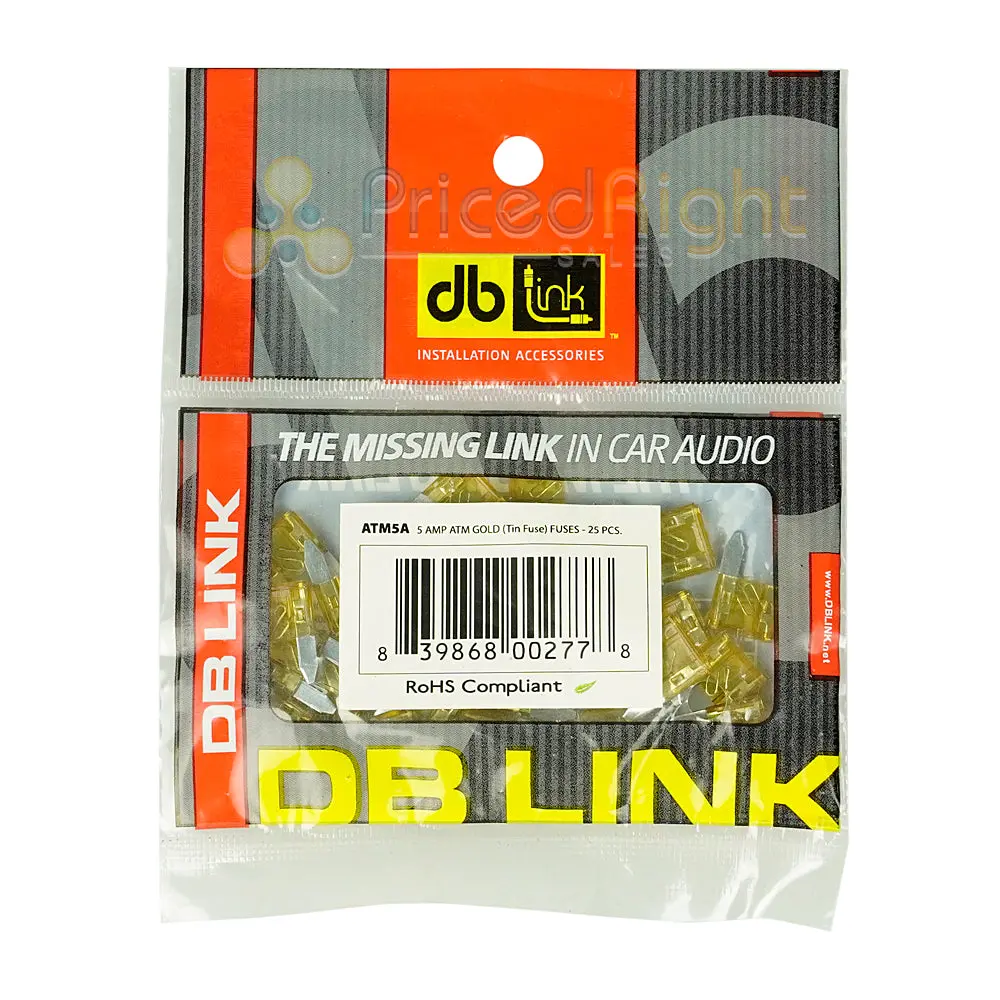 Db Link 5 Amp Atm Mini Fuse, 25-Pack Of Fuses Great For Car/Marine Audio Atm5a 1