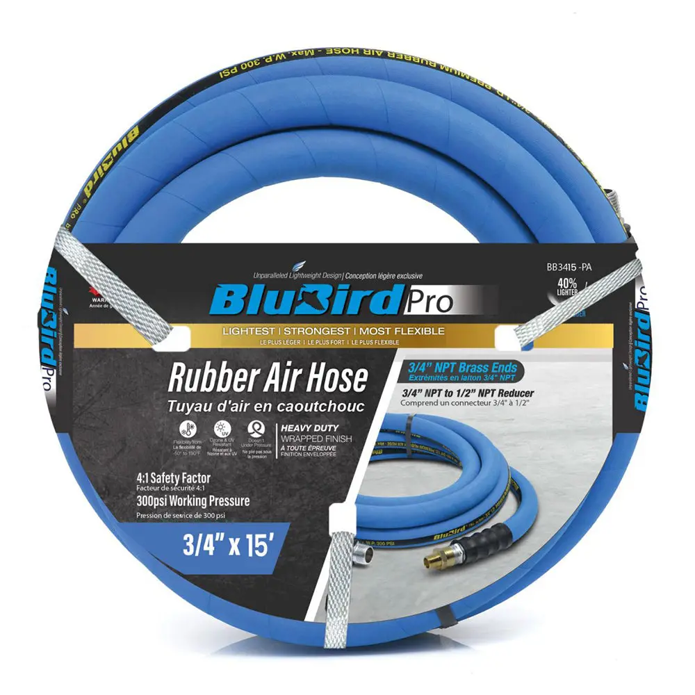 Blubird Pro Rubber Air Hose Assembly 3/4" X 15' 300 Psi Bbpro3415 1