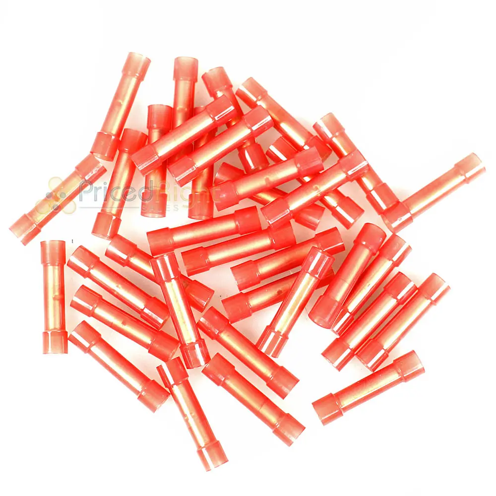 100 Pieces 22 To 18 Gauge Wire Butt Connectors Red Nylon Crimping Terminals 1