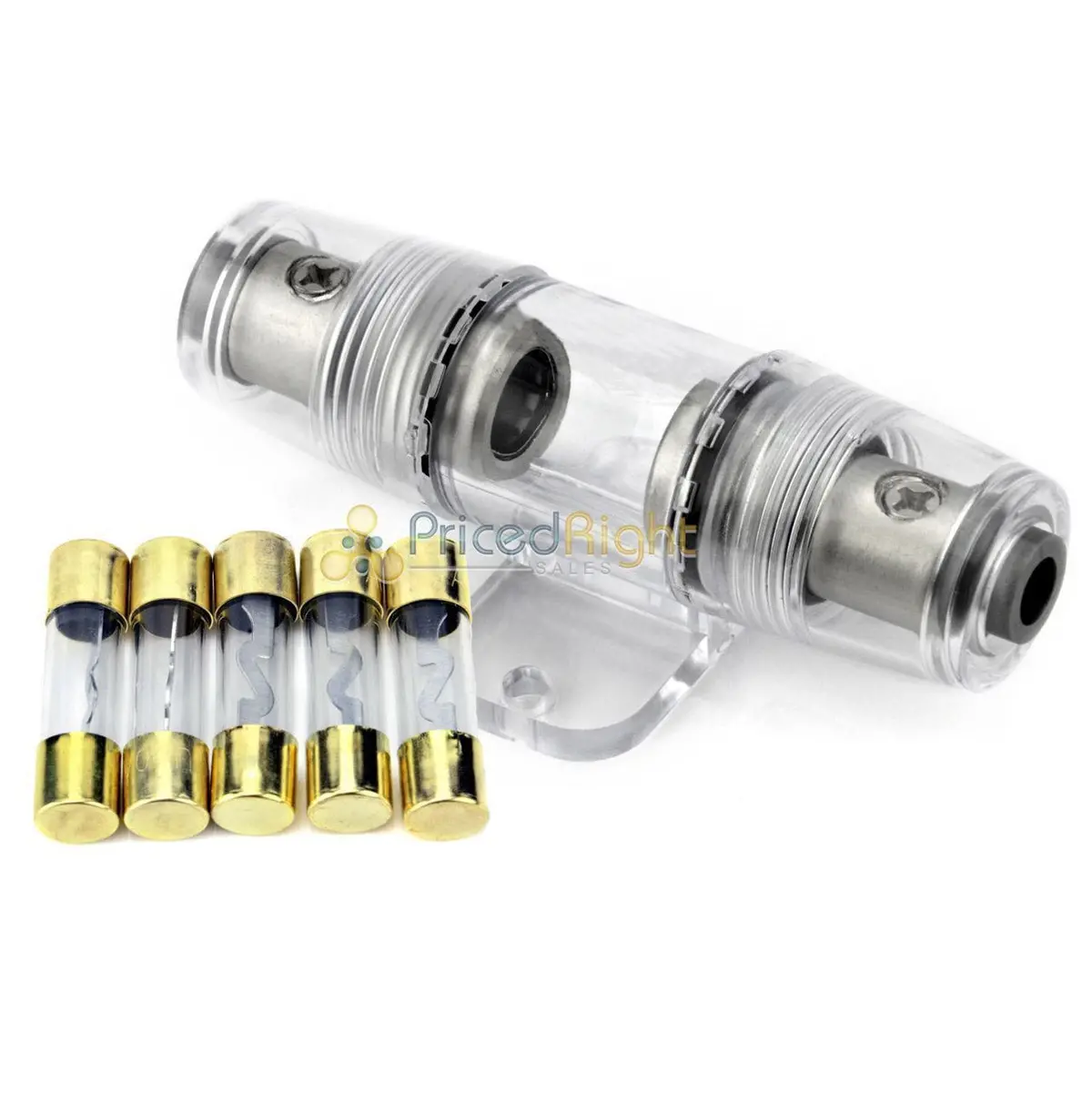 High Quality In-Line 4 Or 8 Gauge Agu Fuse Holder + 5 Pack 50 Amp Agu Fuses 1