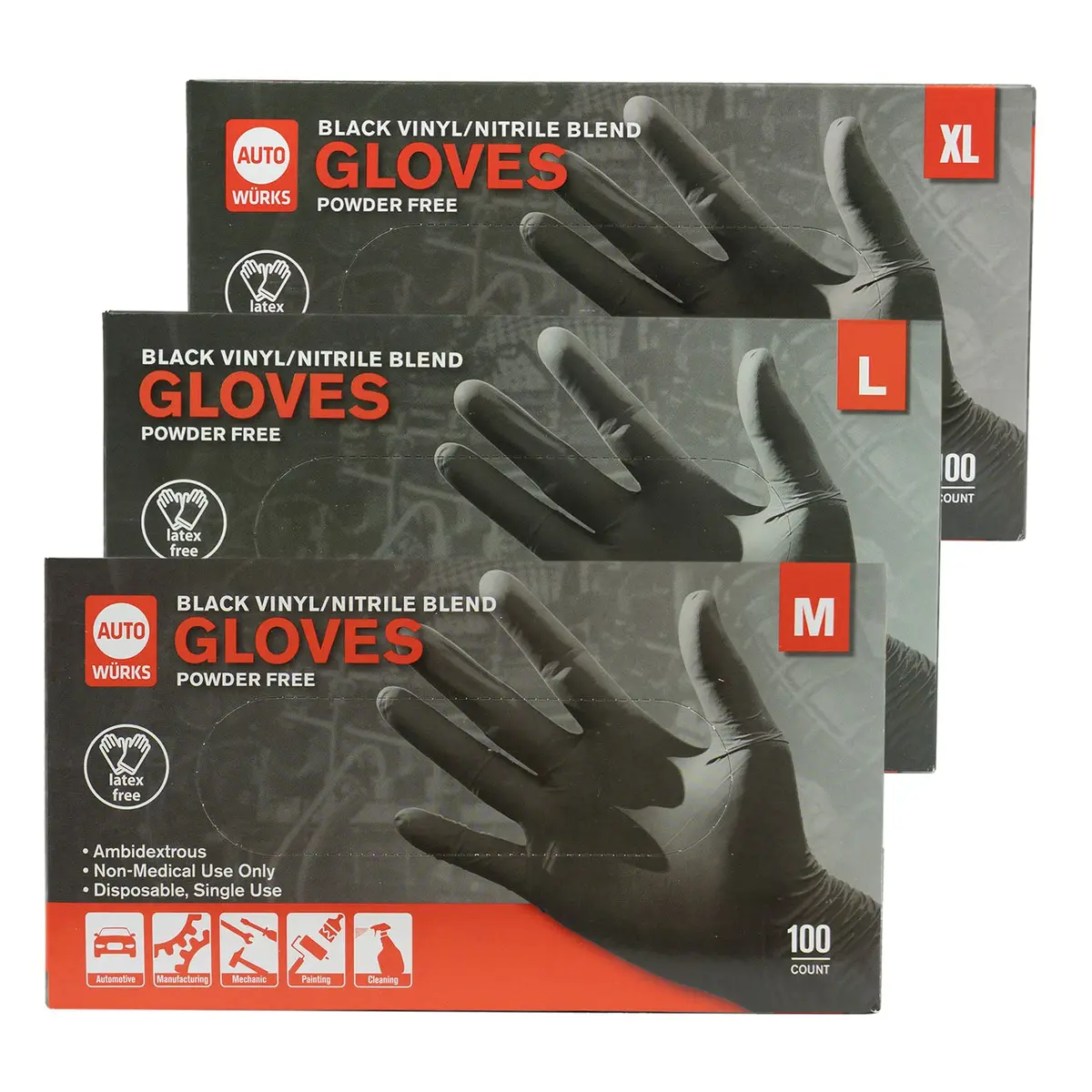 Black Nitrile Vinyl Gloves Disposable Powder Latex Free 3 Pack M L & Xl 300 Ct 1