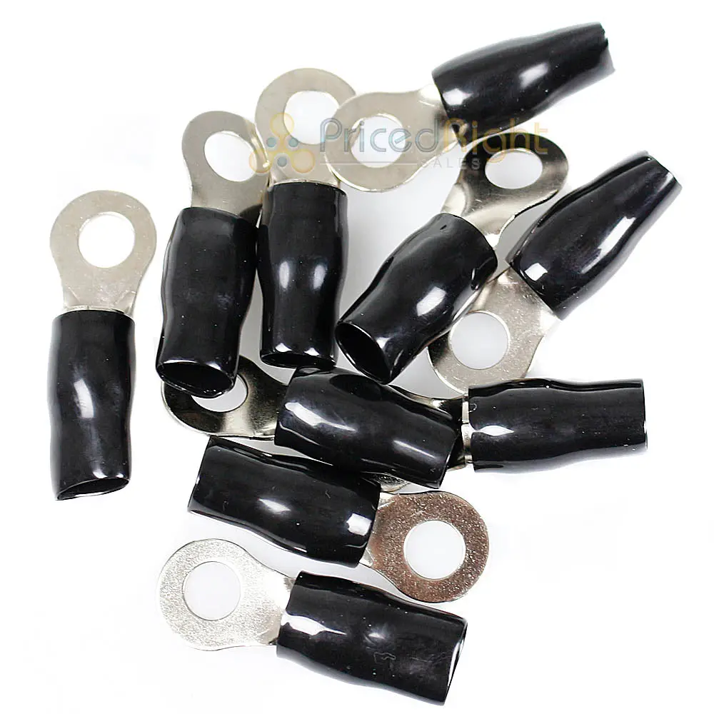Bullz Audio 10 Pack 4 Gauge Ring Terminal 5/16" Hole Nickle Plated Black Brt4b 1