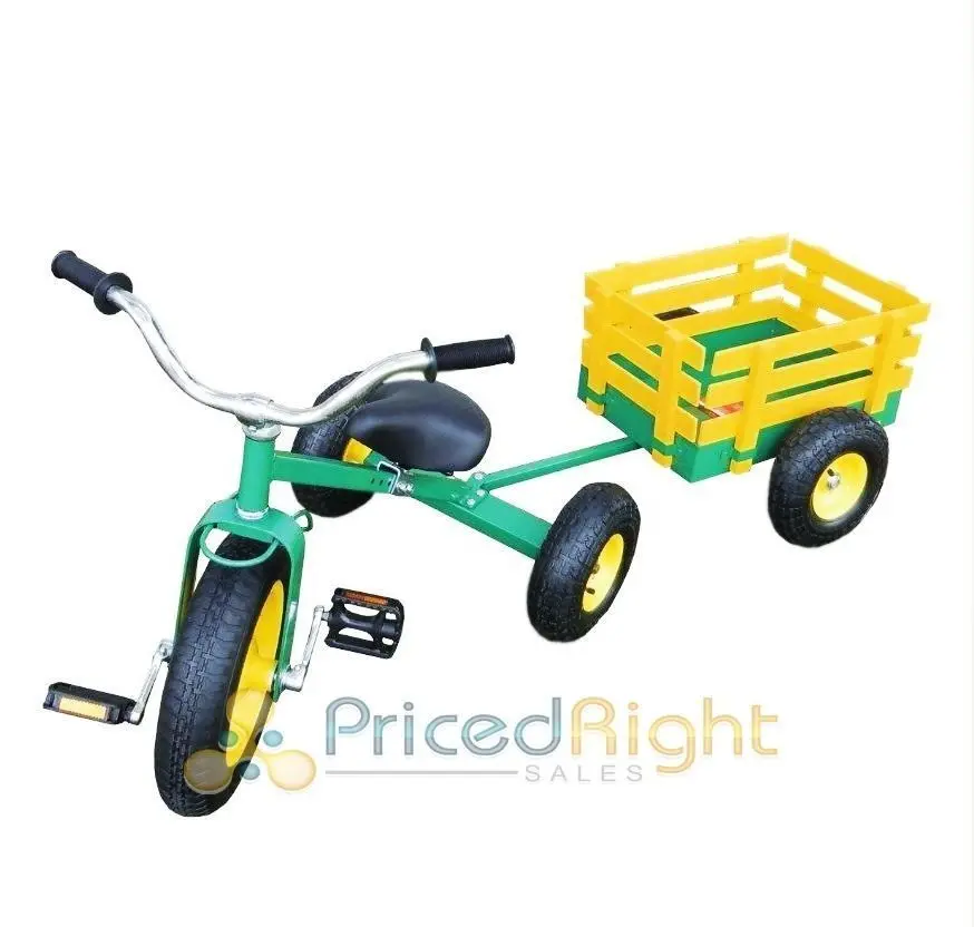 Classic Tricycle With Wagon Set Pull Along Trike Toy Outdoors Kids Exercise 1