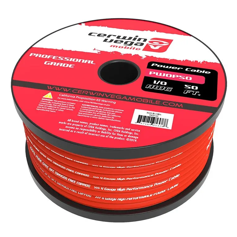50 Ft Spool 1/0 Gauge Ofc Tinned Copper Power Ground Wire Red Cerwin Vega Pw0p50 1