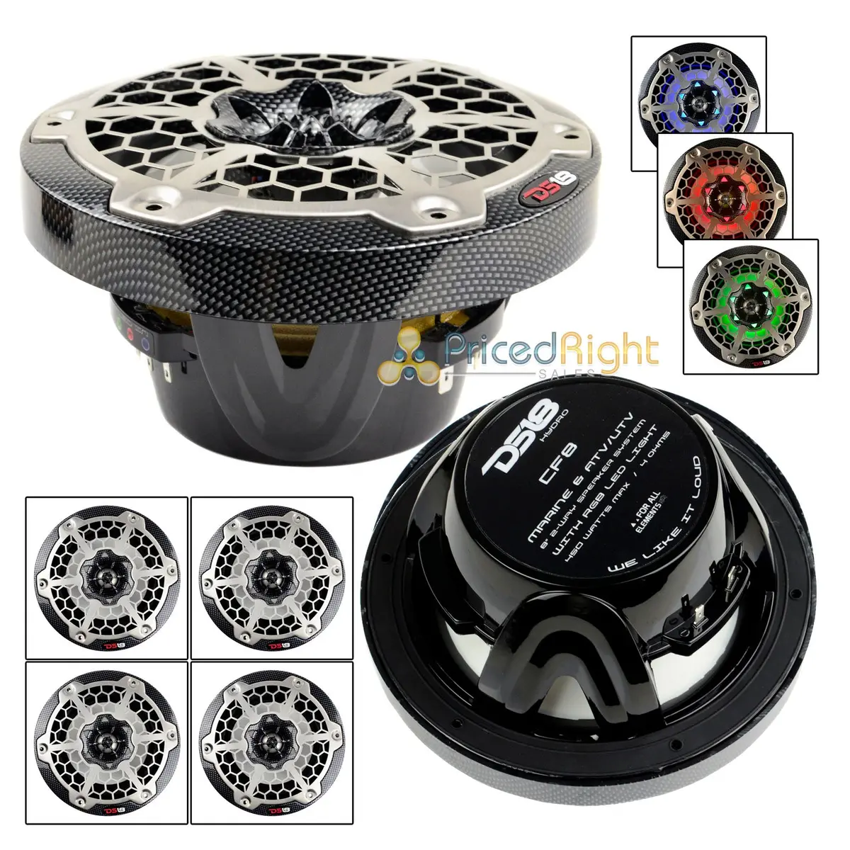 2 Pair (4) Ds18 8" 2-Way Speakers Cf8 Marine Hydro Atv Rgb Led Lights 400 Watts 1