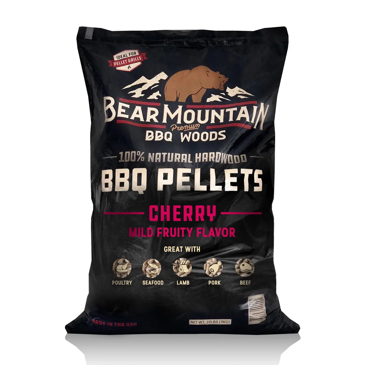 Bear Mountain Cherry Mild Fruity Flavor Cooking Pellets 20Lb Bag Bbq Smoker 1