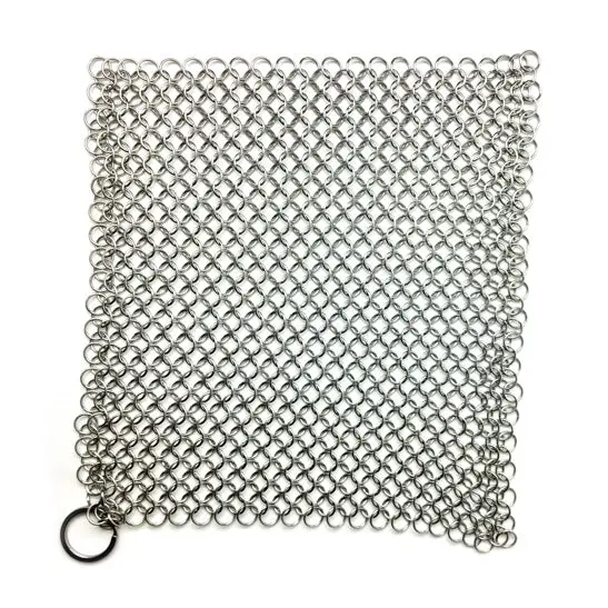 Crisbee Chain Mail Cast Iron Scrubber 8" X 8" Inch Square For Cookware Cleaning 1