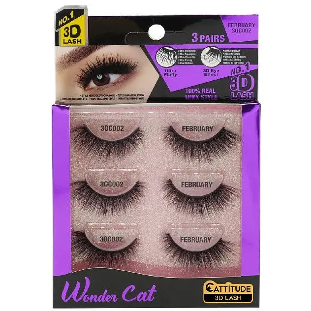 Ebin: Wonder Cat Faux Mink 3D Lashes - 3Pack 1