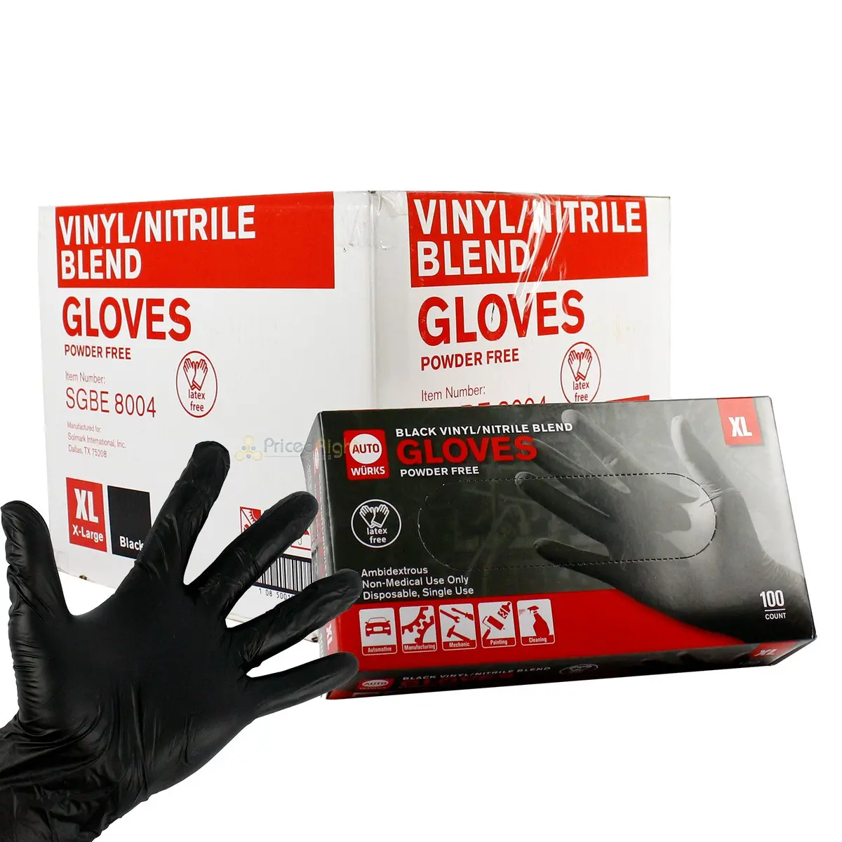 10 Pack Xl Vinyl And Nitrile Gloves 1,000 In Case Powder And Latex Free 1