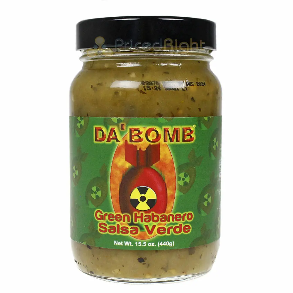 Da Bomb Green Habanero Extremely Hot Verde Salsa Gluten-Free Vegan 15.5 Oz. 1