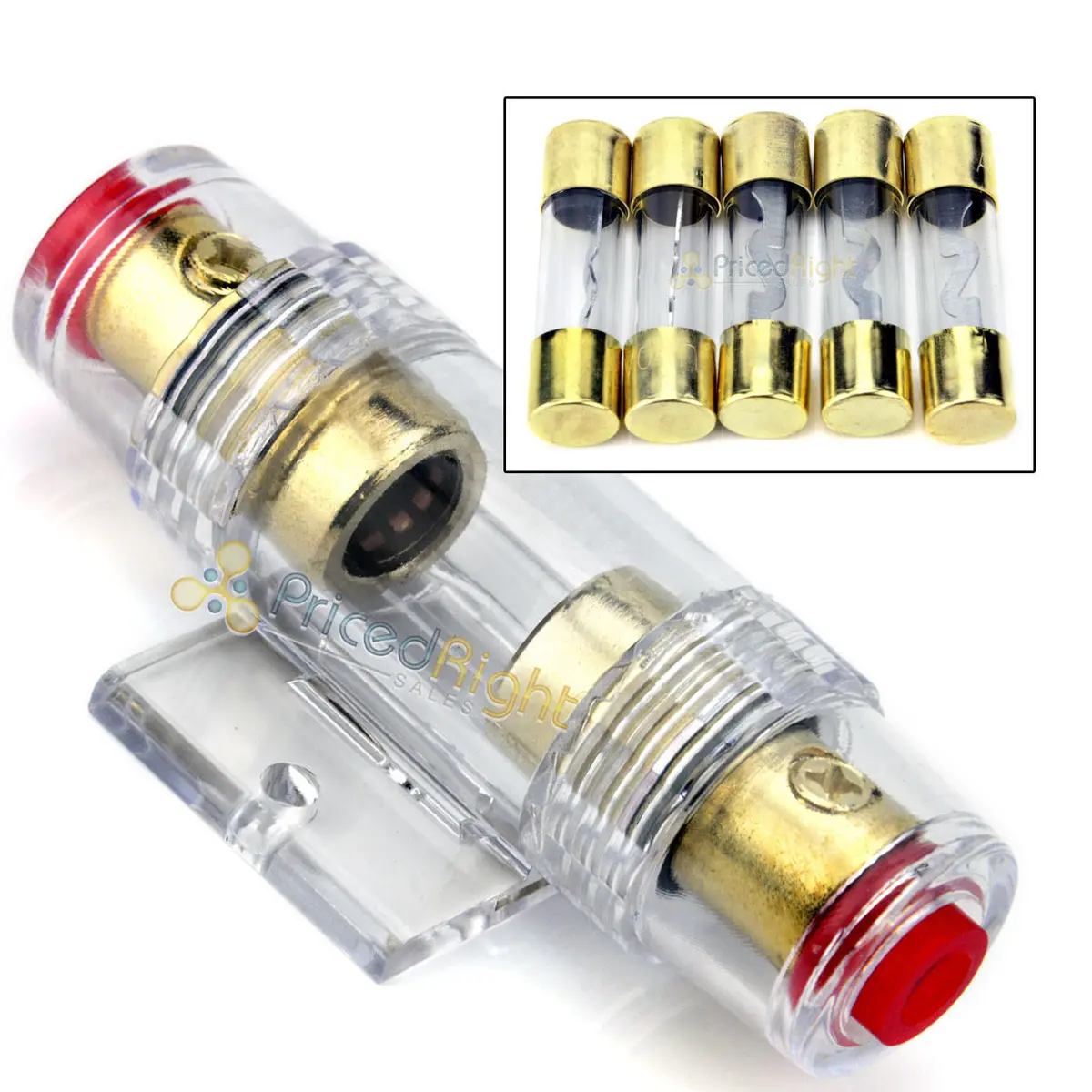 High Quality Gold In-Line 4 Or 8 Gauge Agu Fuse Holder + 5 Pack 60 Amp Agu Fuses 1