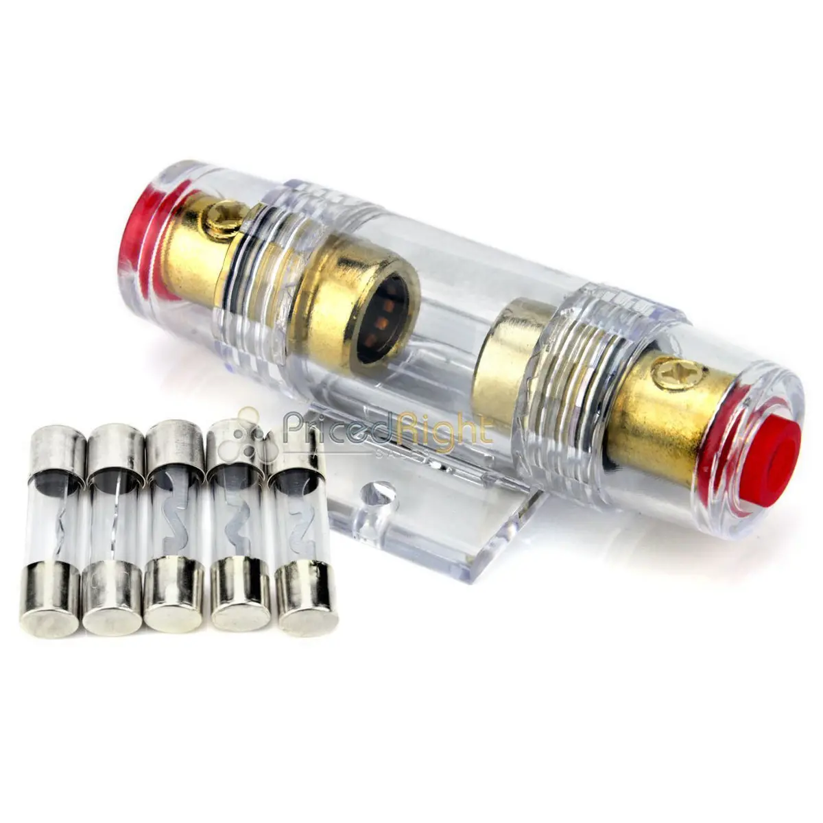 High Quality Gold In-Line 4 Or 8 Gauge Agu Fuse Holder + 5 Pack 80 Amp Agu Fuses 1