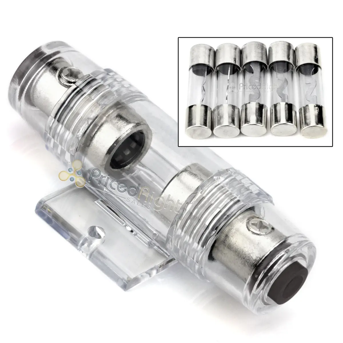 High Quality In-Line 4 Or 8 Gauge Agu Fuse Holder + 5 Pack 60 Amp Agu Fuses 1