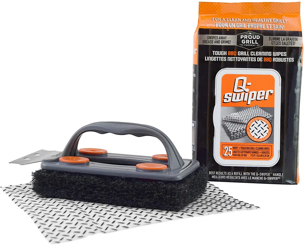 Q-Swiper Bbq Grill Brush Cleaning Set 1 Grill Brush With Steel Scraper 25 Wipes 1