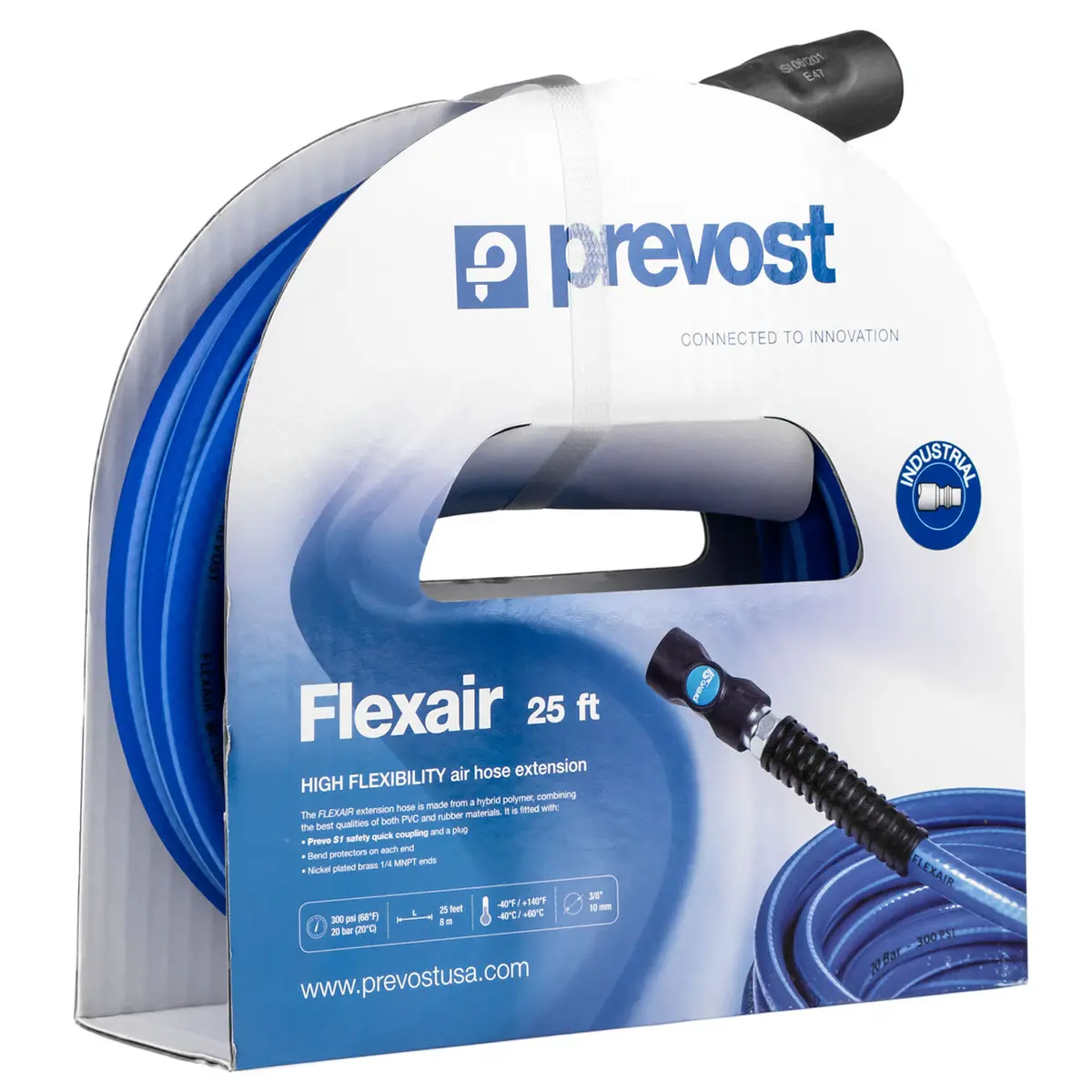 Prevost Flexair 3/8" X 25' Air Hose Extension With Prevo S1 Industrial Coupler 1