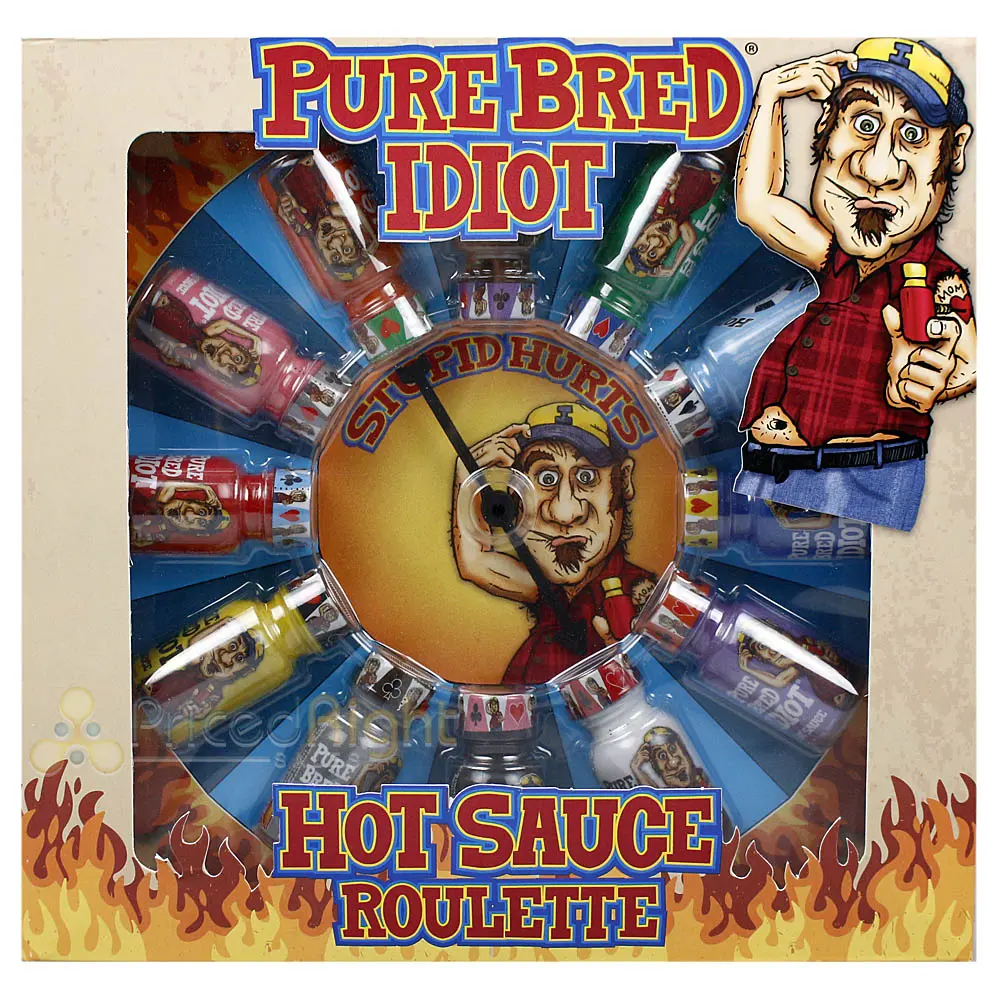 Pure Bred Idiot Hot Sauce Roulette Game With 12 Bottles Spicy Gift Set Gs647 1