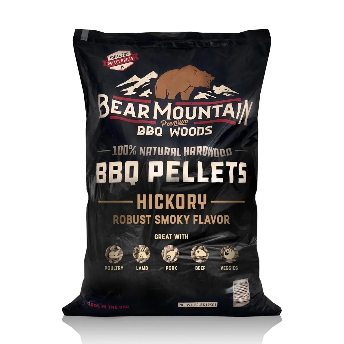 Bear Mountain Hickory Cooking Pellets Robust Smoky Flavor 20Lb Bag Bbq Smoker 1