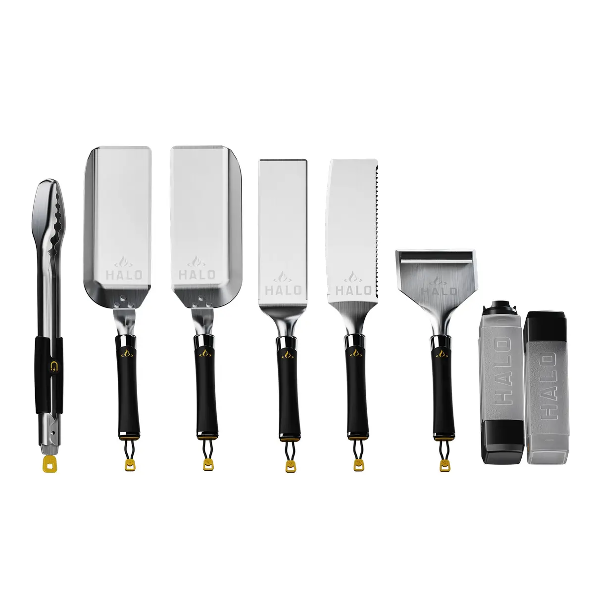 Halo Elite Griddle 8-Piece Magnetic Kit Stainless Steel Tools & Squeeze Bottles 1