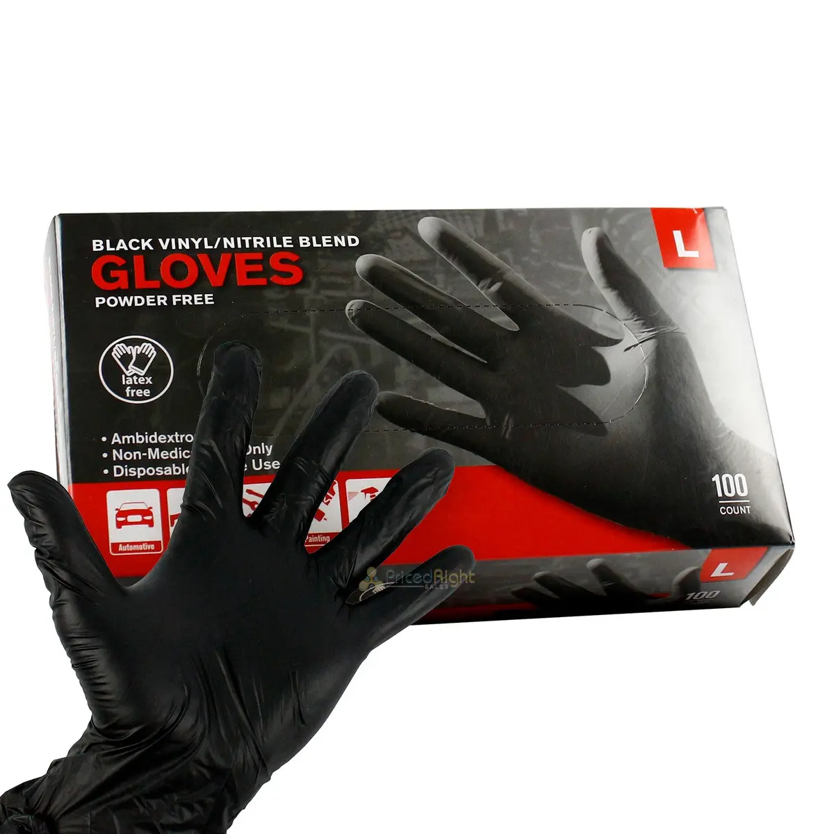 Black Nitrile Disposable Powder & Latex Free Industrial Gloves Large, Box Of 100 1