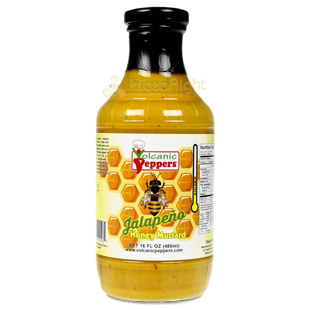 Volcanic Peppers Jalapeno Honey Mustard 16 Oz Bottle Sweet And Spicy Lavasmsm 1