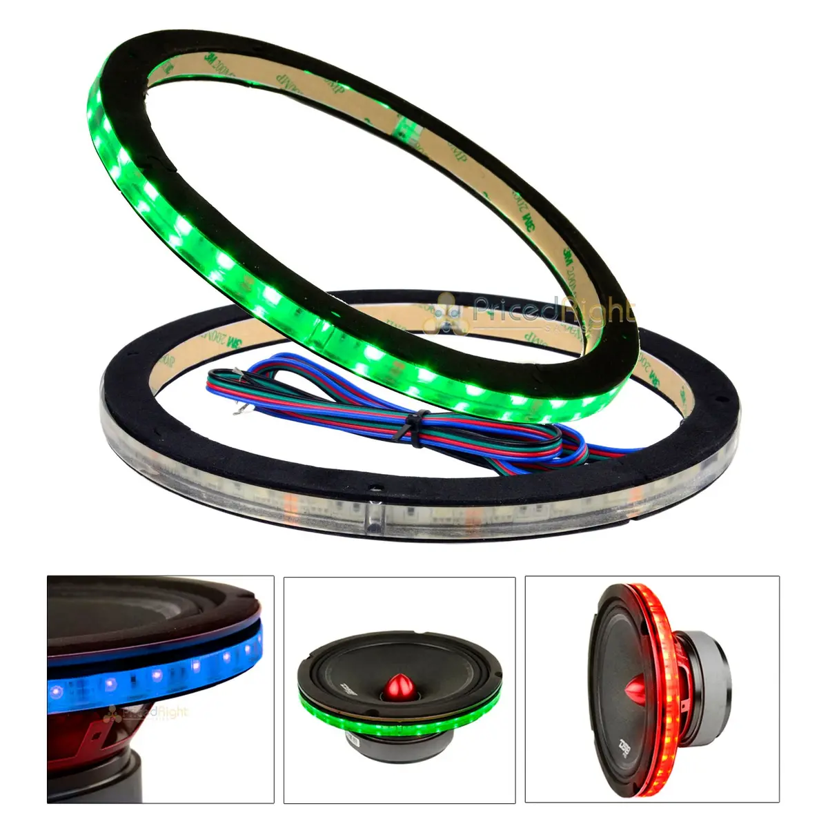 2 Pack Ds18 12" Speaker Ring .5" Spacer Rgb Led 1/2" Waterproof Lring12 Accent 1