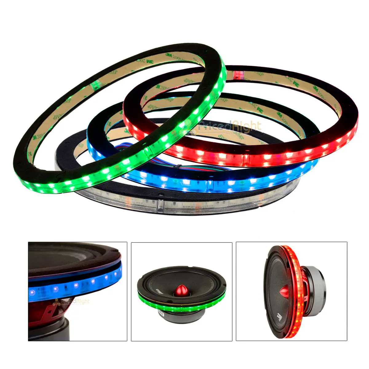 4 Pack Ds18 12" Speaker Ring .5" Spacer Rgb Led 1/2" Waterproof Light Lring12 1