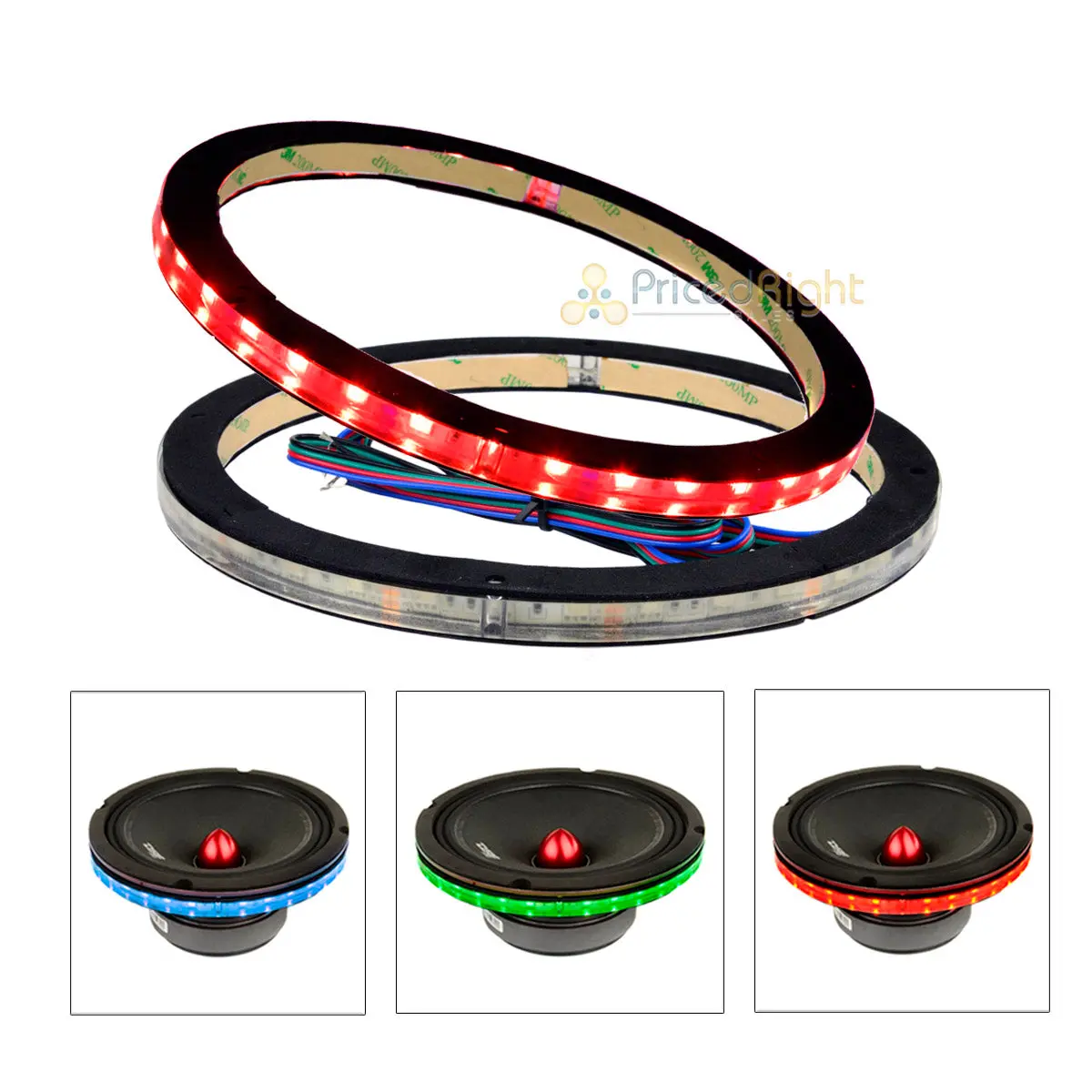 2 Pack Ds18 6.5 " Speaker Ring Rgb Led 1/2" Spacer Waterproof Lring6 Accent 1