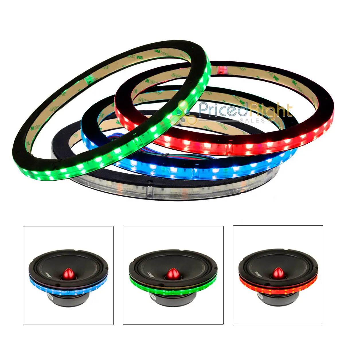 4 Pack Ds18 6.5 " Speaker Ring Rgb Led 1/2 " Spacer Waterproof Light Lring6 1