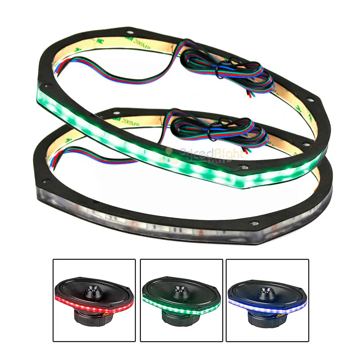 2 Pack Ds18 6X9" Rgb Led Speaker Ring 1/2" Spacer Ds18 Lring69 Waterproof Accent 1