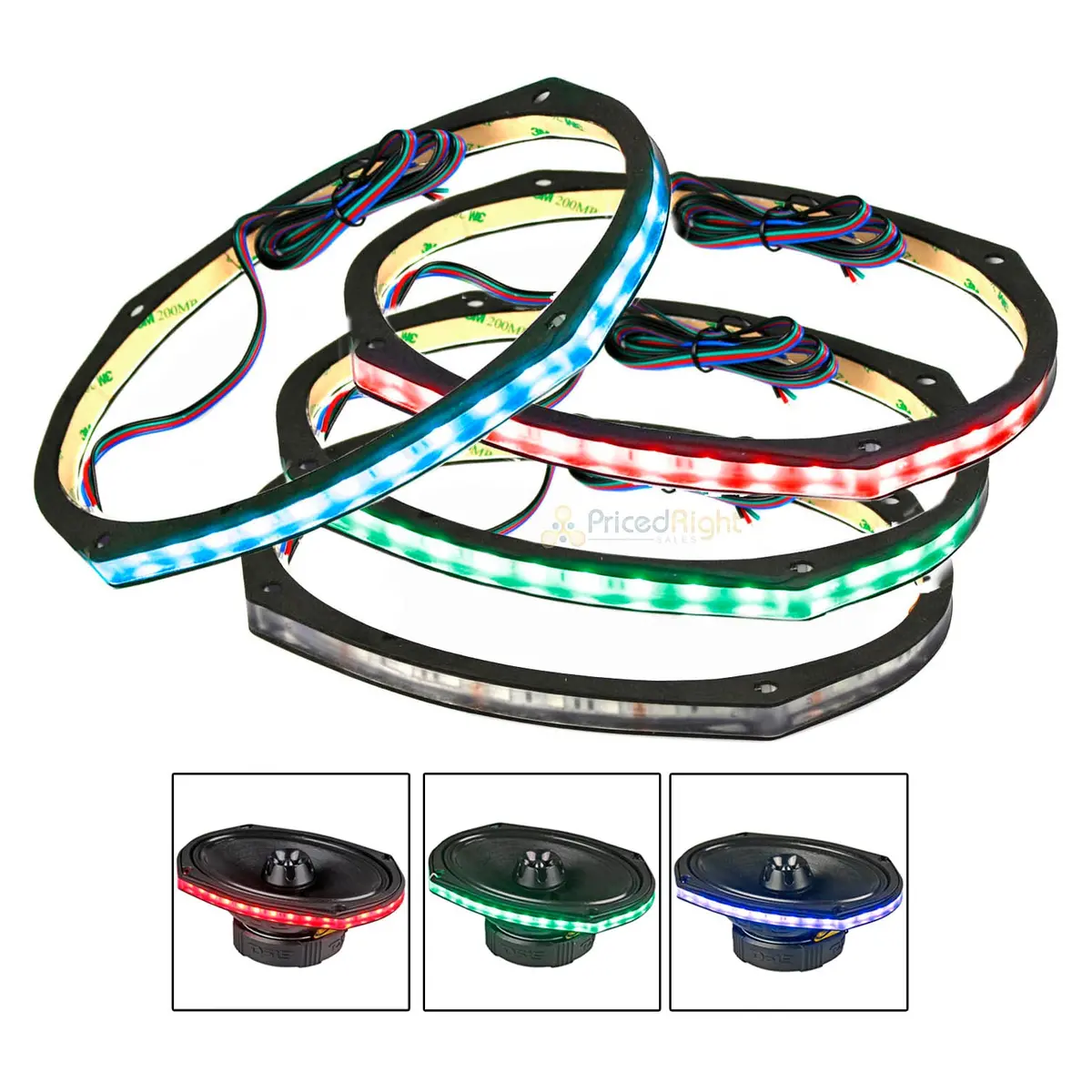 4 Pack Ds18 6X9" Rgb Led Speaker Ring 1/2" Spacer Ds18 Lring69 Waterproof Accent 1