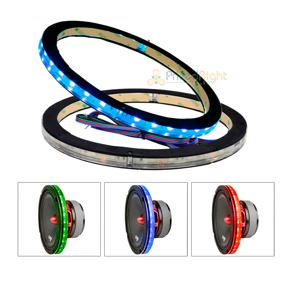 2 Pack Ds18 8" Speaker Light Ring 1/2" Spacer Rgb Led Waterproof Lring8 Accent 1