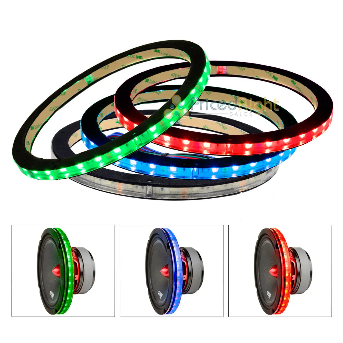 4 Pack Ds18 8" Speaker Light Ring 1/2" Spacer Rgb Led Waterproof Lring8 Accent 1