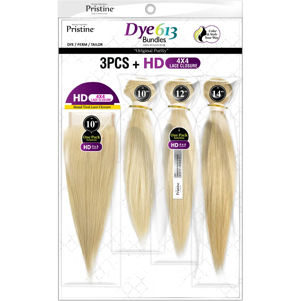 Pristine: Dye 613 Bundles 3Pcs+ Hd 4X4 Closure - Straight 1