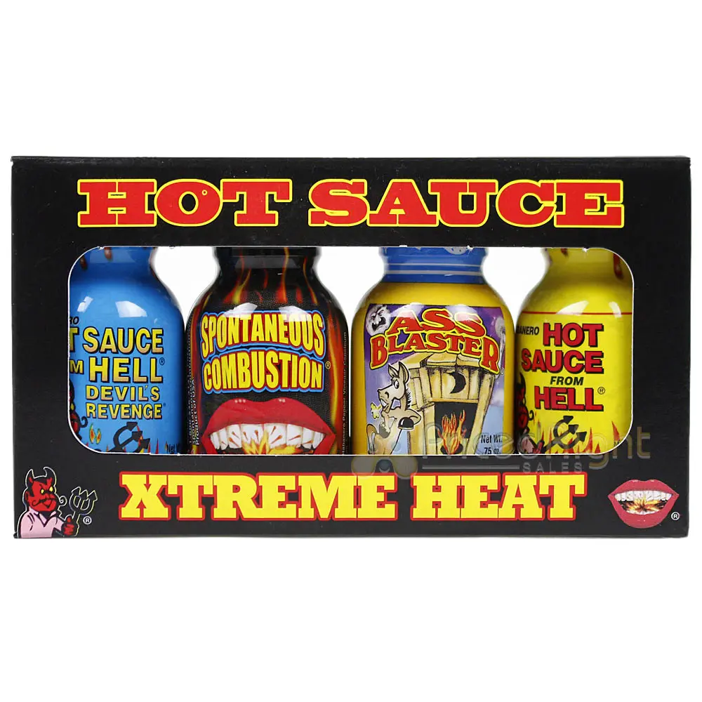 Hot Sauce Xtreme Heat Sauces Travel Pack 4 Bottles Of .75 Oz Gift Set Mbx4pk 1