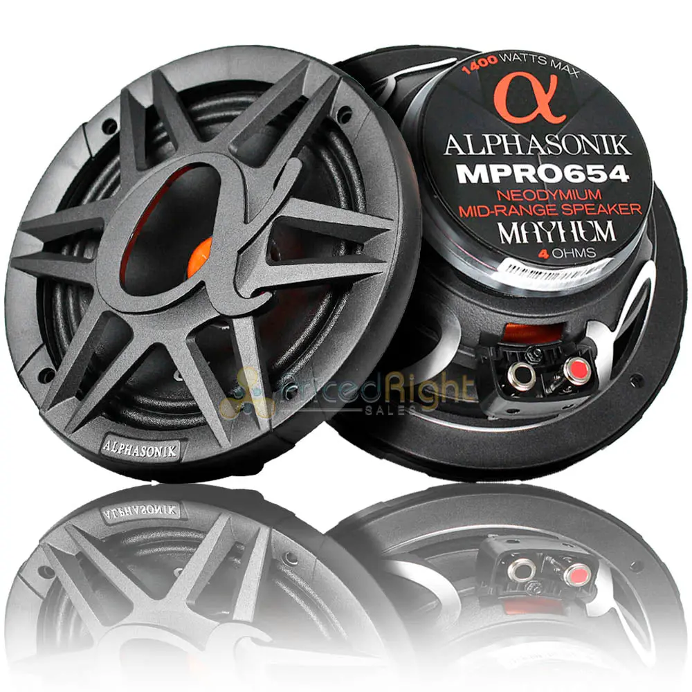Alphasonik 6.5" Midrange Speakers 4 Ohm Neodymium Mayhem Series Mpro654 Pair 1