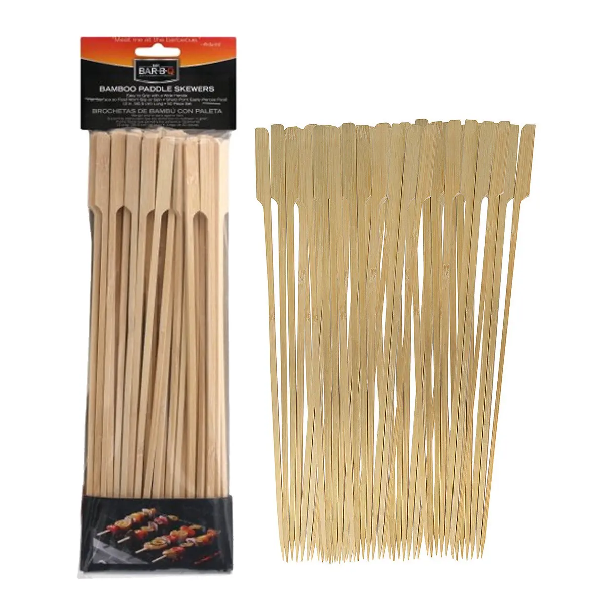 Mr. Bar-B-Q 50 Piece Bamboo Paddle Skewers Easy Grip Wide Handle Surface 40300Y 1