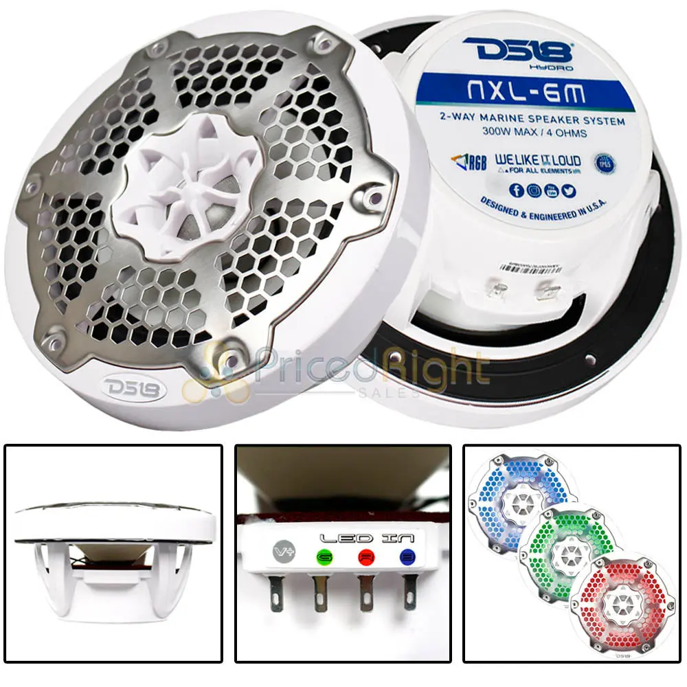 Ds18 6.5" Marine Speakers Integrated Rgb Led Lights 300 Watts White Nxl-6M/Wh 1