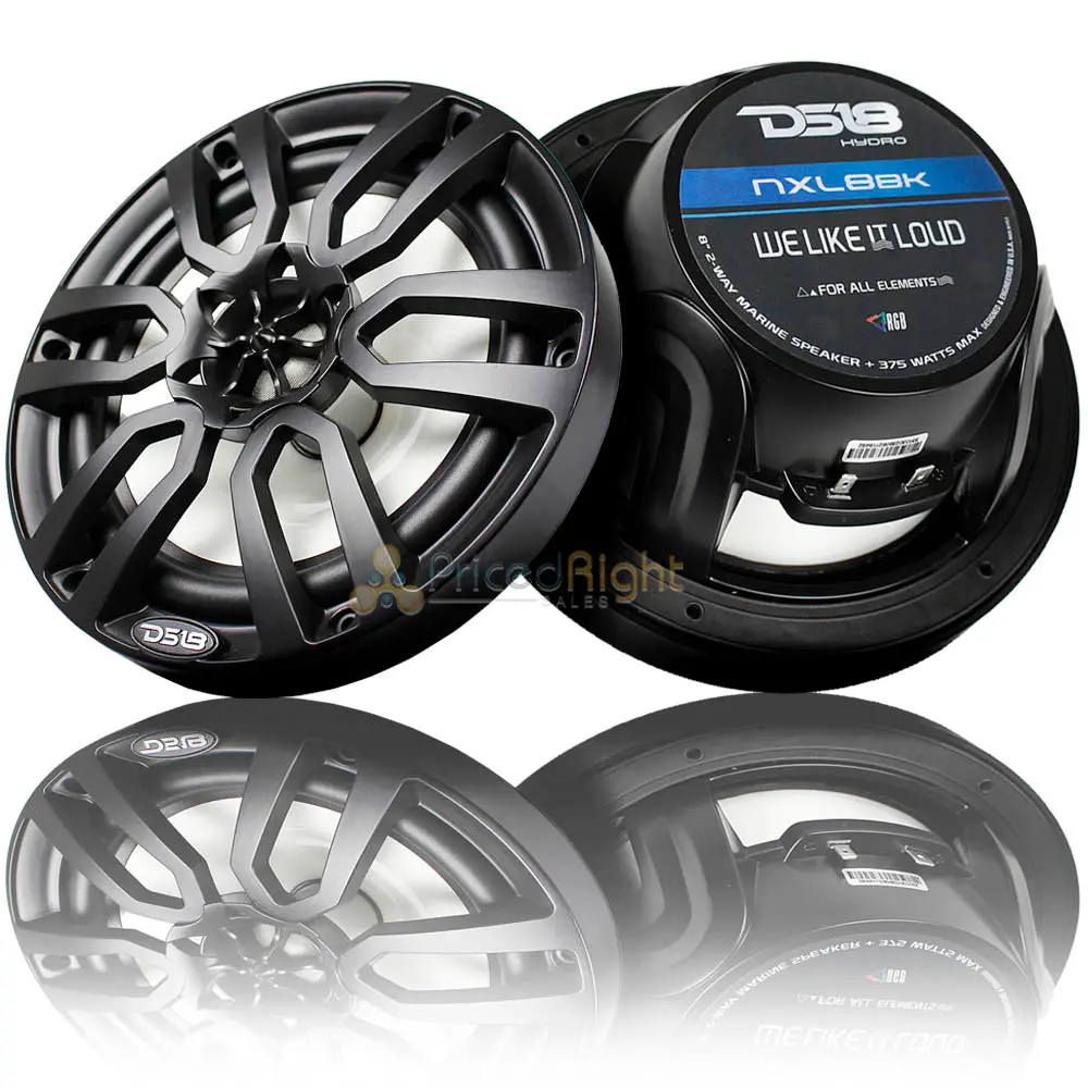 Ds18 8" Marine Speaker System Rgb Led Light 375W Max Boat Atv Nxl-8Bk Black Pair 1