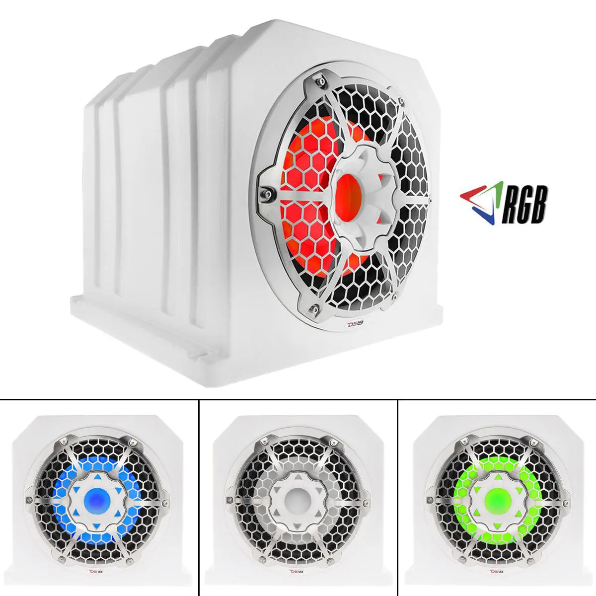 10" Marine Grade Subwoofer With Passive Sub 4 Ohms 700 Watt Max Rgb Lights White 1