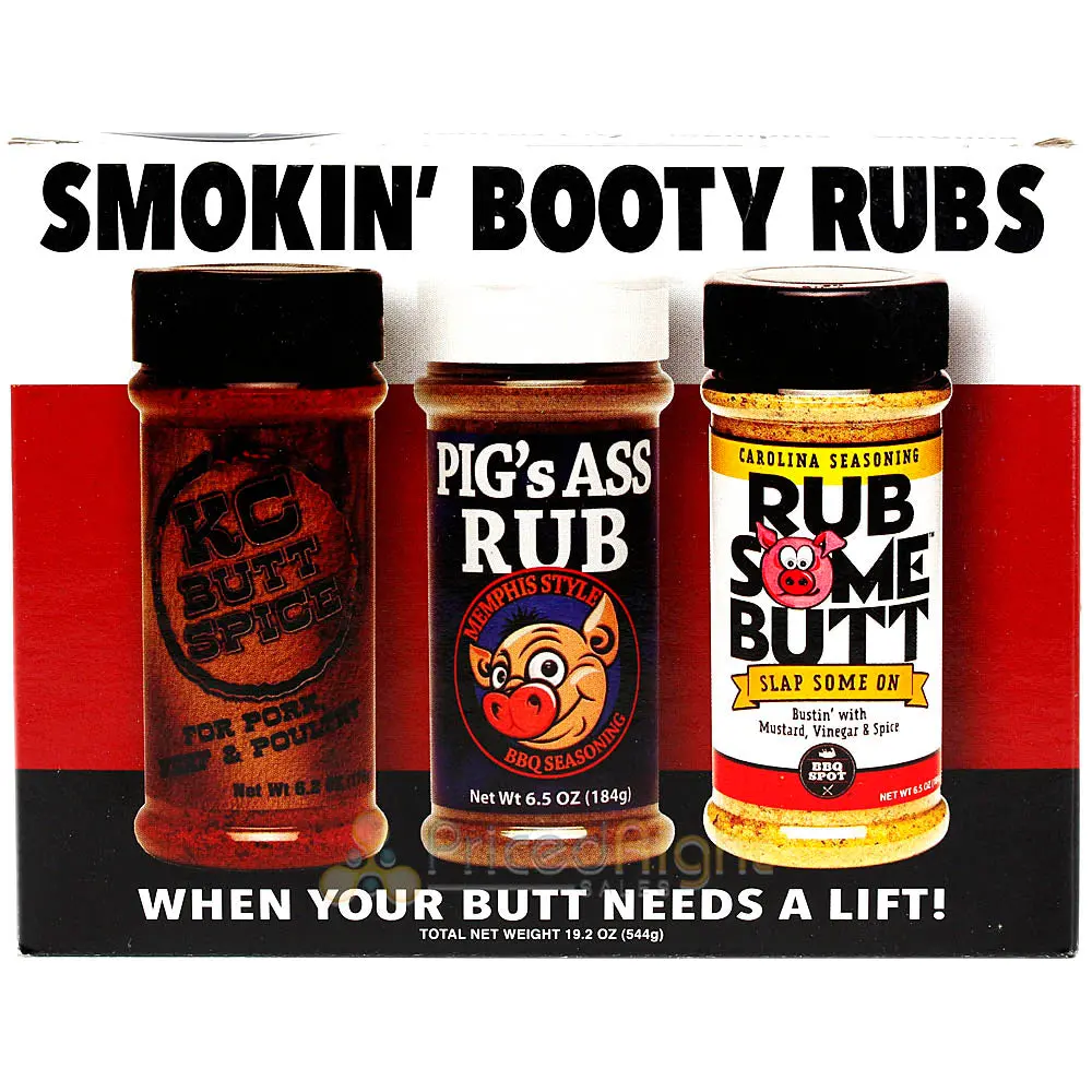 Smokin Booty Rubs 3 Pk Kc Style Memphis Style & Carolina Style Dry Rub Gift Box 1