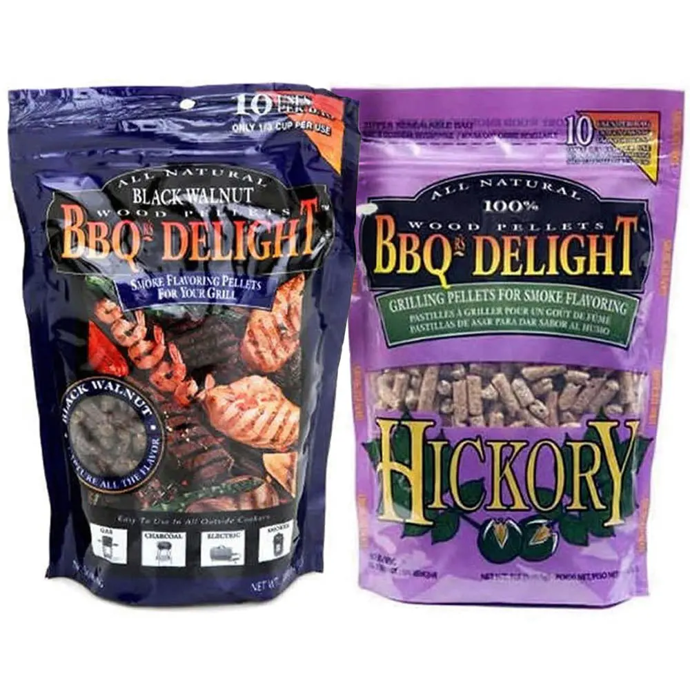 Bbqr's Delight 2 Pack Black Walnut & Hickory Pure Wood Grilling Pellets 1Lb Bags 1