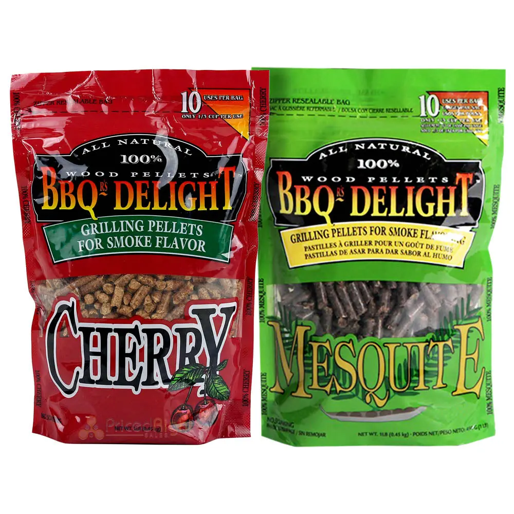 Bbqr's Delight 2 Pack Cherry & Mesquite Natural Wood Grilling Pellets 1Lb Bags 1