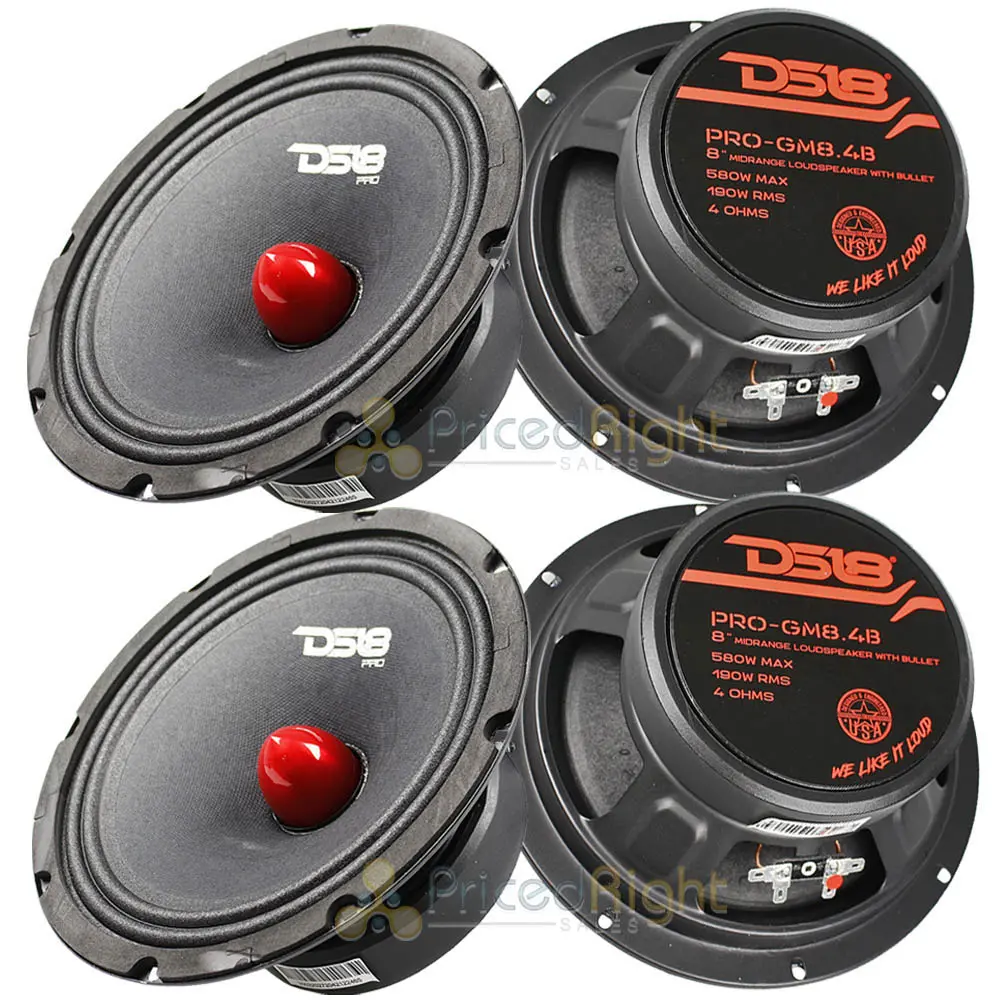4 Pack Ds18 8" Inch Midrange Loudspeaker 580 Watt Max Bullet 4 Ohm Pro-Gm8.4B 1