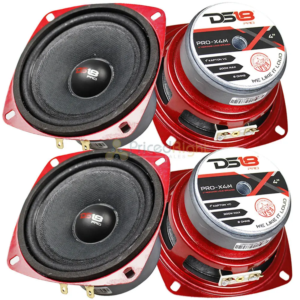 4 Pack Ds18 4" Midrange Loudspeaker 200 Watts Max/100W Rms Car Audio Pro-X4m 1