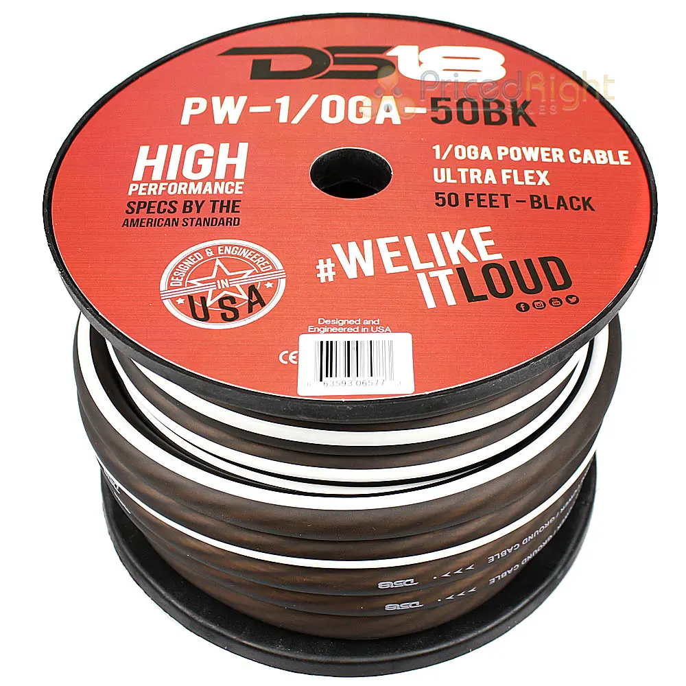 Ds18 1/0 Gauge Power Wire Ground 50 Ft Spool Cca Ultra Flex Pw-1/0Ga-50Bk Black 1