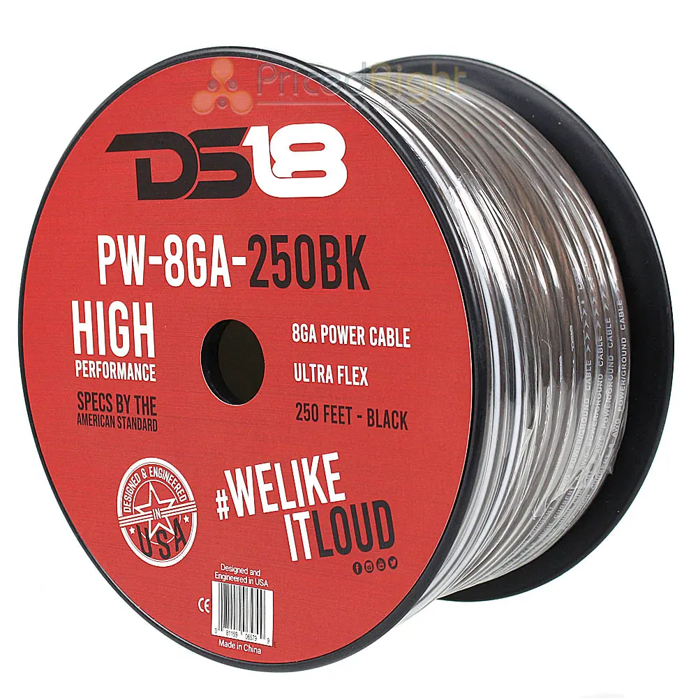 Ds18 8 Ga Power Cable 250Ft Spool Black Ultra Flex Cca Wire Pw-8Ga-250Bk-250Ft 1