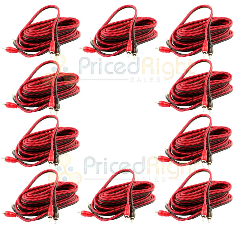 10 Pack Ds18 12 Ft 2 Channel Rca Cables Car Audio Shielded Interconnect Amp 1